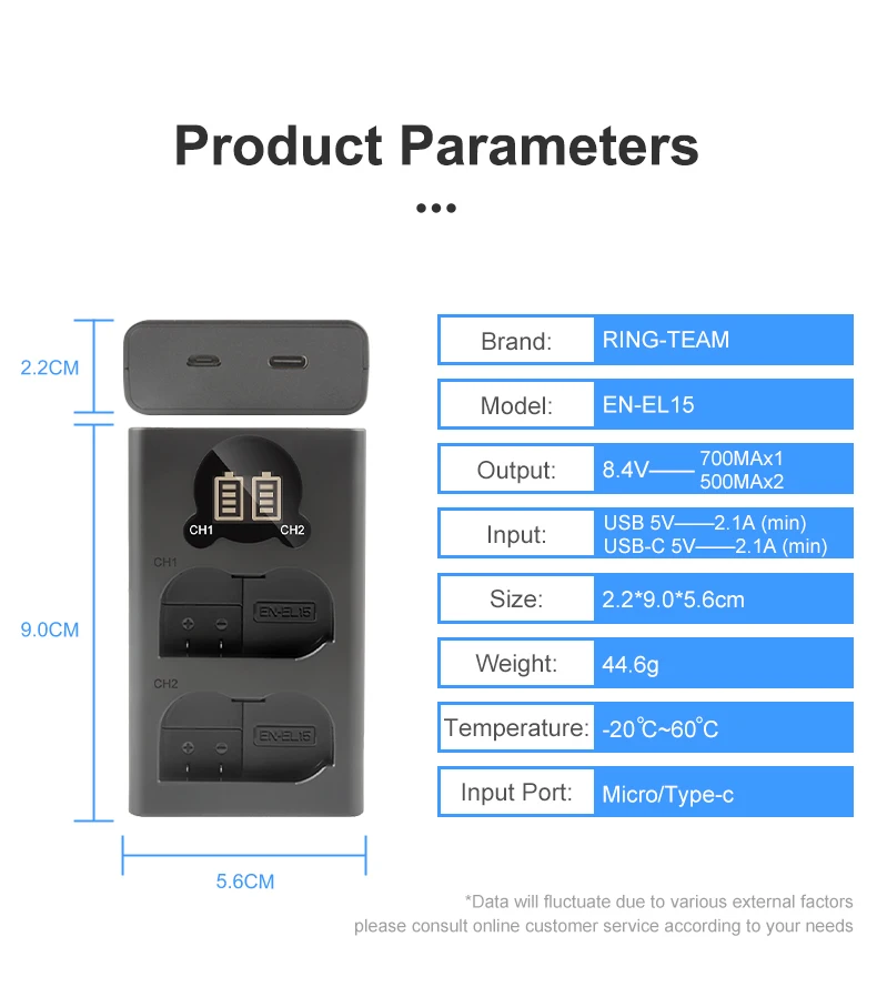 Smart LCD Display 2-Channel EN-EL15 Battery Dual Fast Charger for Nikon Z5 Z6 Z6 II Z7 Z7II D600 D610 D600E D800 D810 Cameras details