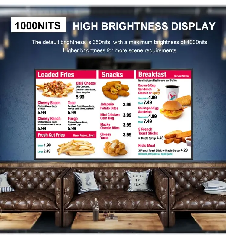 Ceiling Hanging 32 43 50 and 55 Inch Menu Board LCD Display Advertising Screens for Restaurant Digital Menus