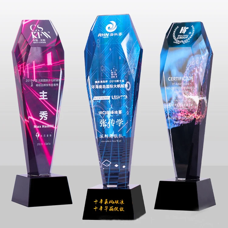 Factory OEM A-grade K9 custom crystal trophy awards with logo details