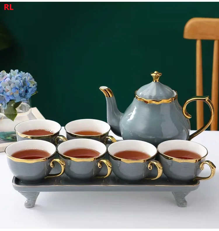 Modern Style Elegant Tea Cup Set Luxury Gold Rim Ceramic Tea Pots