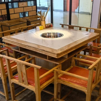 Eco-Friendly Solid Wooden Frame Hot Pot Tabletop Commercial Restaurant Furniture for Shabu Shabu Cooking for Dining and Hotels