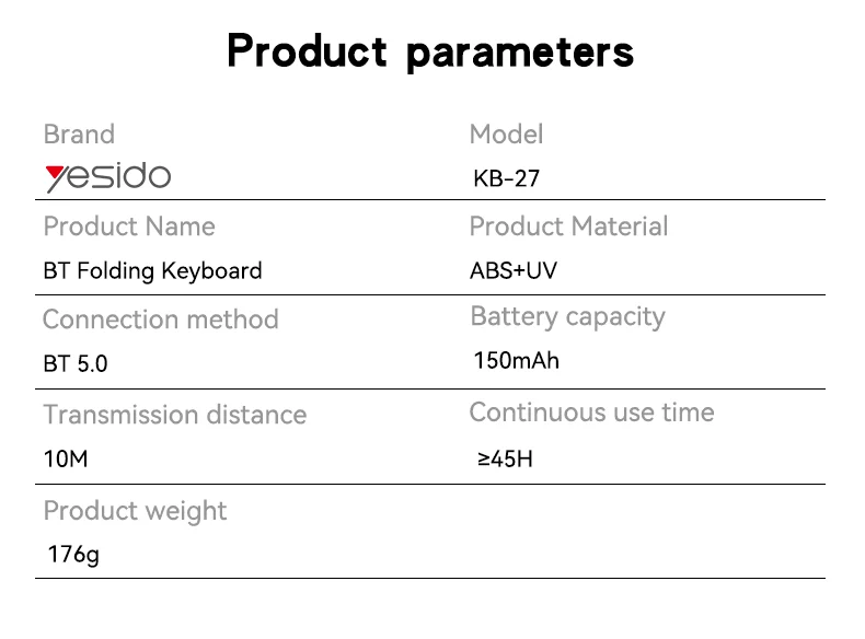 Yesido BT5.0 65 Bass Buttons Magnetic Ultra Long Battery Life BT Folding Small Keyboard