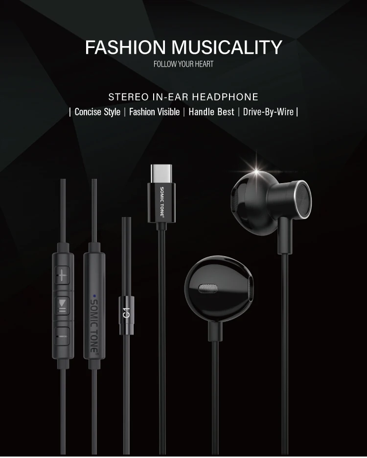 Usb Type C Earbuds Headphones Bass In Ear Earphones With Microphone Stereo Earbud Mic And Volume 6048