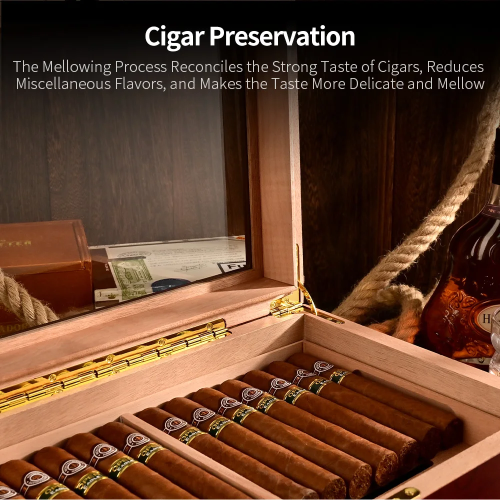 Cigarloong Deluxe Cigar Humidifier Hand-made Wooden Cigar Box Desktop ...