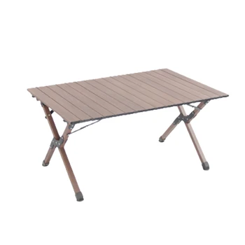 Manufacture Double Sided Aluminum Frame Lightweight Table  Wood Grain Egg Roll Table For Camping Picnic