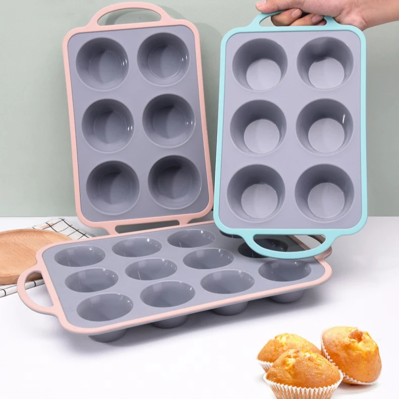 Silicone Muffin Pan 6-12 Cups Muffin Baking Mold with Metal