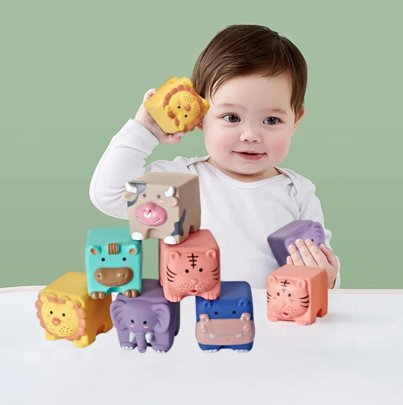 1Set Silicone Baby Toys Building Blocks Building Cubes For