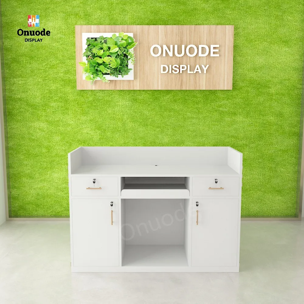 Custom Modern Wooden Reception Desk Cashier Counter | Retail Boutique Checkout Counter | Cash Register Display Showcase