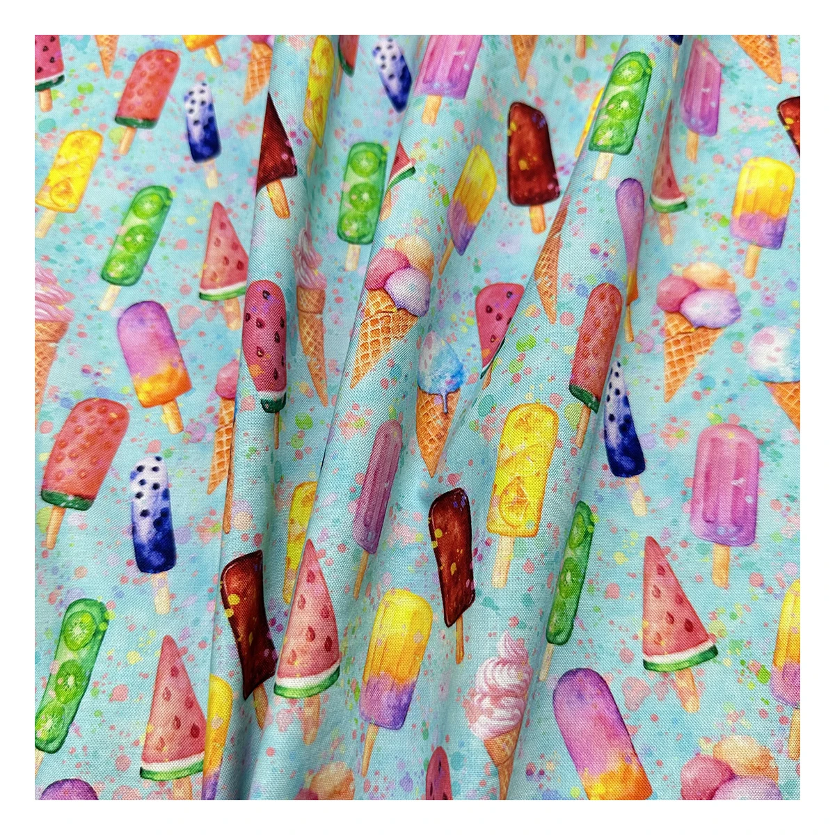 The Factory Outlet Colorful Ice Cream Design Digital Printing Textile Fabrics 100% Cotton Woven Poplin Fabric for Clothing