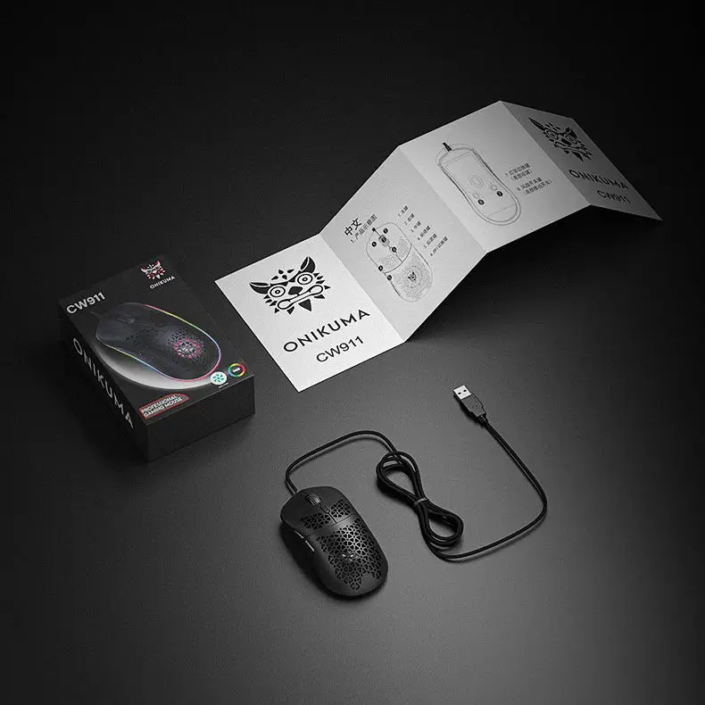 Amazon Hot Sale ONIKUMA CW911 RGB 7200 DPI Gamer Mice Computer Accessories Lightweight Computer Mouse with Built-in Fan