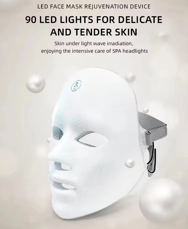红光疗法面部按摩器，带7色发光二极管面膜，用于减少痤疮和防皱插件