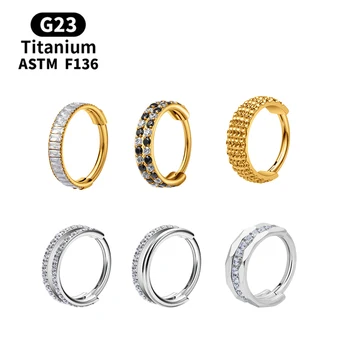Fashion G23 Titanium Piercing 16G Hinged Segment Rings With CZ Pave Side Hoop Nose Rings Earring Women Daily Wear Jewelry