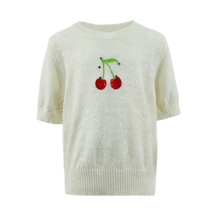 Customizable Girls Cherry Embroidery Sequin Sweater Fashion Knitwear Kids Personalized Clothing