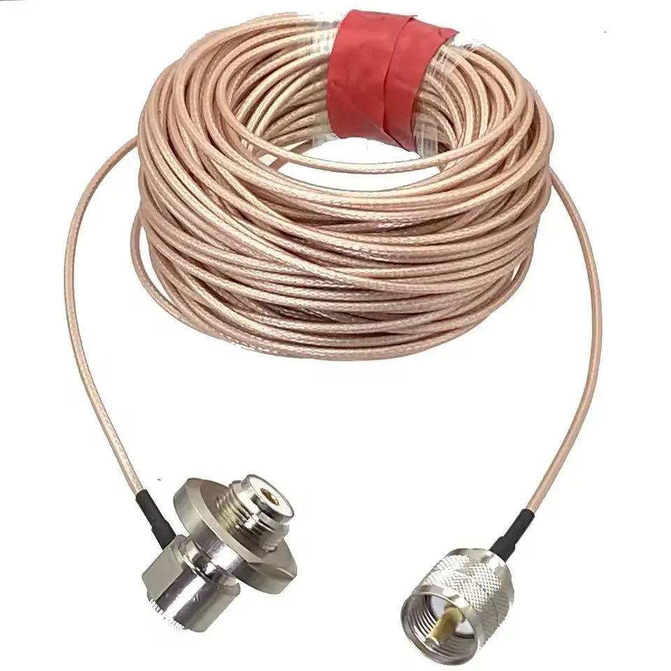 RG316 UHF PL259 Male Plug to UHF SO239 Female Jack Bulkhead Right Angle RF Jumper Pigtail Cable 5M