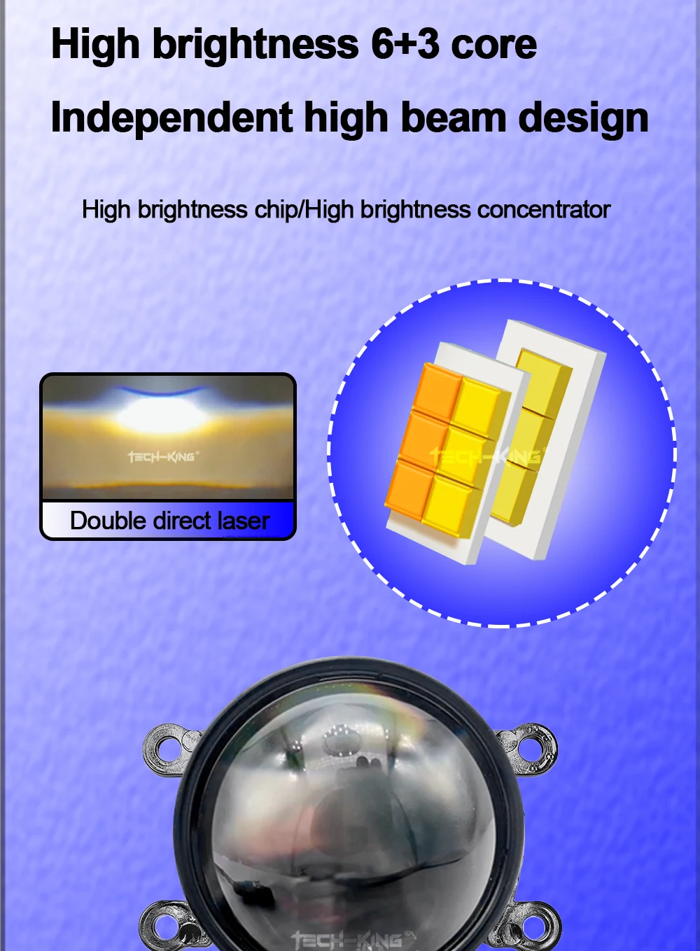 TECH-KING 3.0 inch projector led fog lights for universal cars 12V 3 color mode led fog lights bi led lens projector