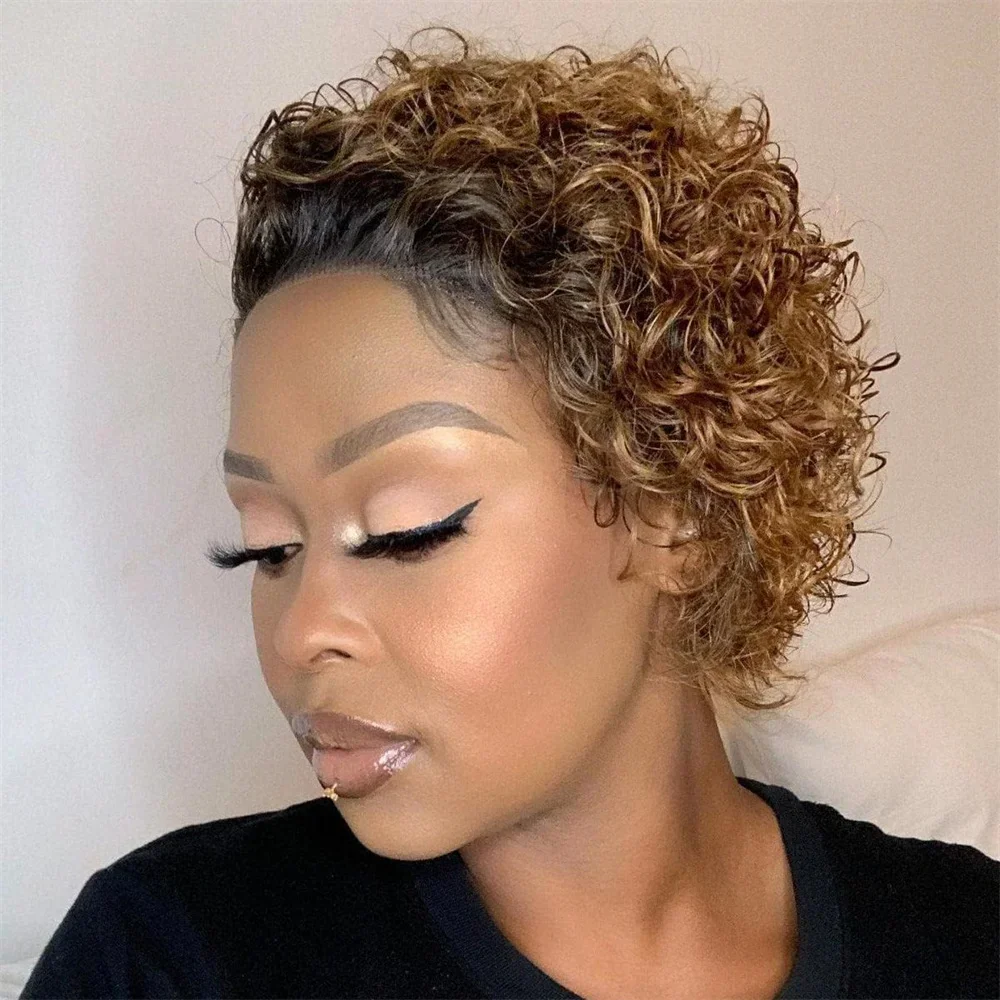 Pixie Cut Short Curly Lace Front Human Hair Wigs for Women Brazilian Water Wave Bob Wig_voghion.com