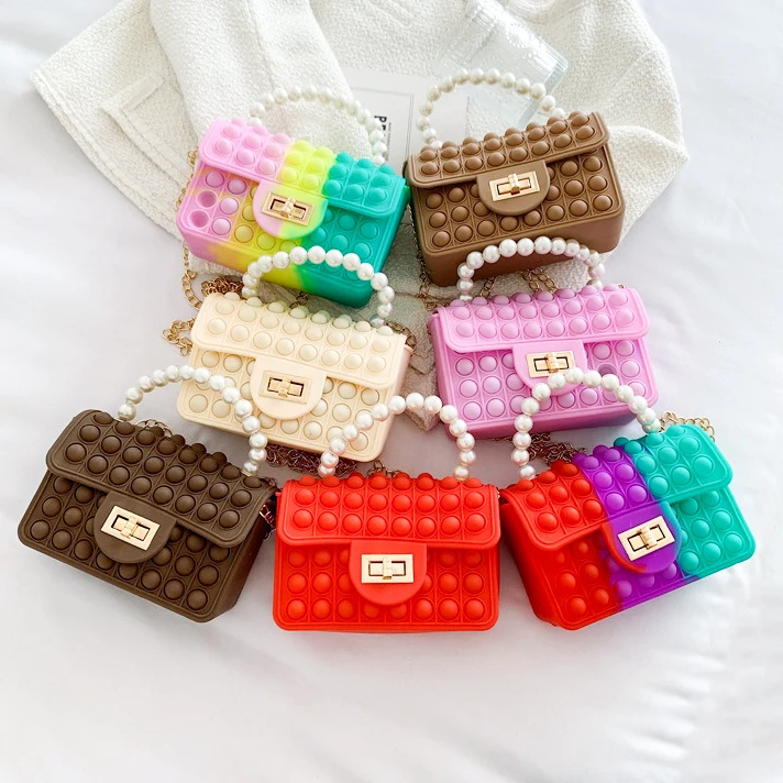 Силиконовая женская сумка сумки для игрушек Сумка с жемчужной цепочкой на плечо сумка-слинг через пузырьковая