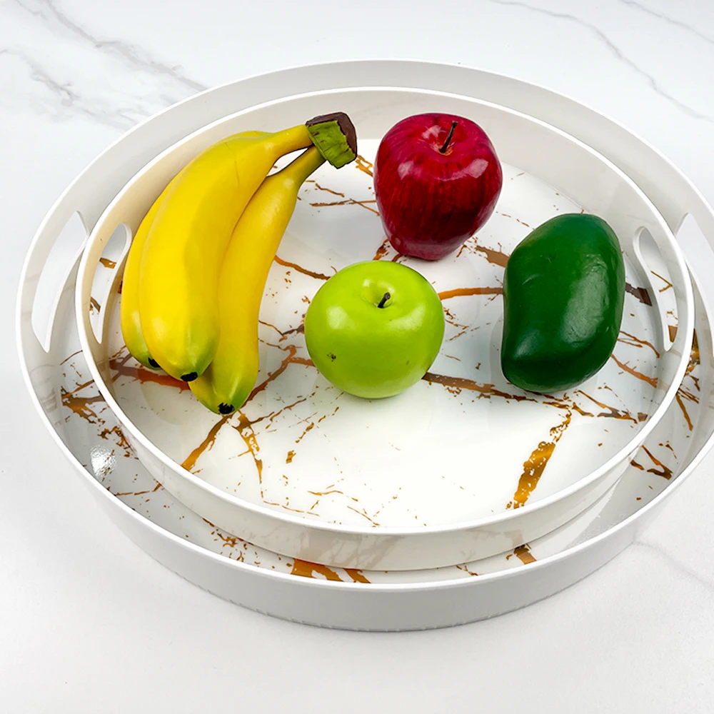 New Arrival Custom Seamless Marble Design White Gold Stamping Restaurant Unbreakable Bulk Nordic Melamine Tray