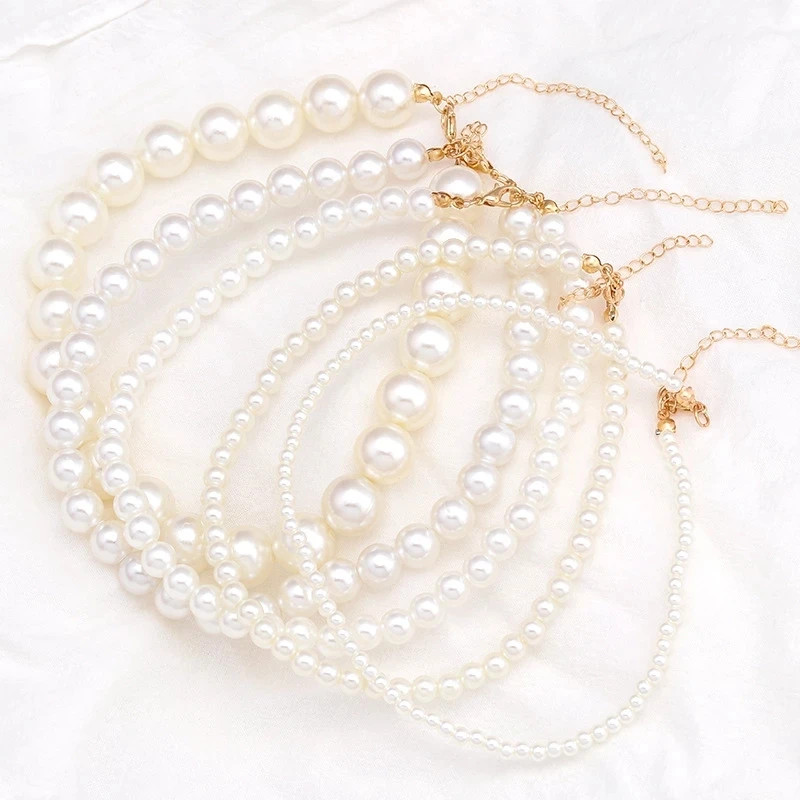 Collana Girocollo Con Perle Artificiali Per Donna – Oro Con Perle Bianche, Catena Regolabile 15+3 Pollici, Gioiello Elegante