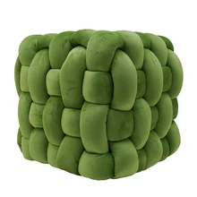 Woven Footstool Seated Ottoman Velvet Pouf Cube Seat Stool Living Room Footstool square Seat Puff