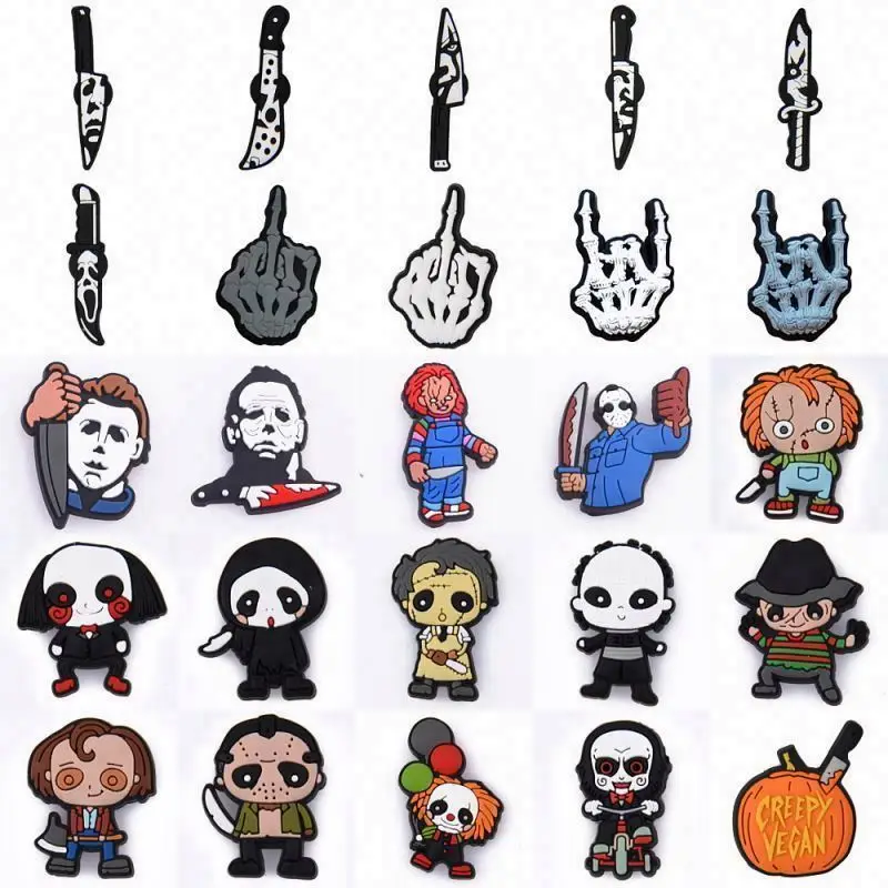 7 Horror Shoe Charms Scary Movie Accessories Fits Crocs Wristband