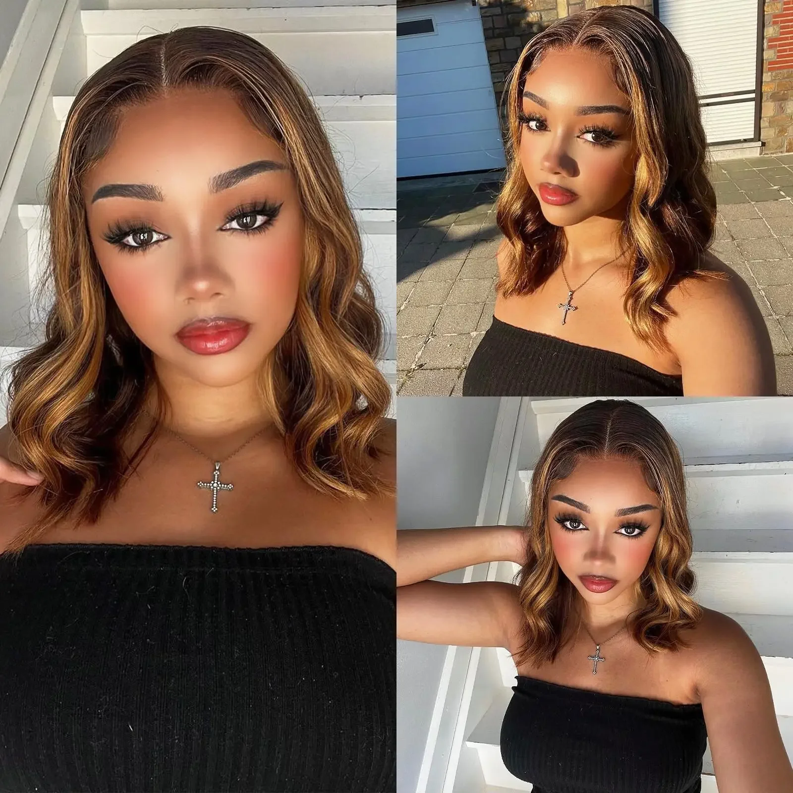 Parrucca lace front capelli veri body wave bob con mechès_voghion.com