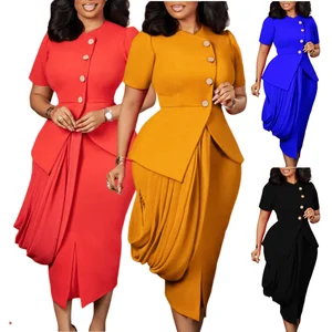 D613 Fashion Ladies Suits Office Wear Elegant Short Sleeve O-neck Top Slim Skirt Set 2 Piece Outfits for Women Formal Suits Set