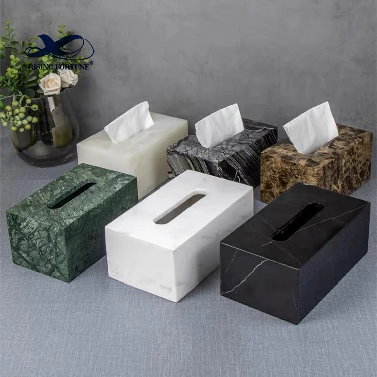 Customized Square Rectangle Sanitary Napkin Storage Box Luxury Green White Marble Tissue Box Home Black Onyx Paper Towel Holder