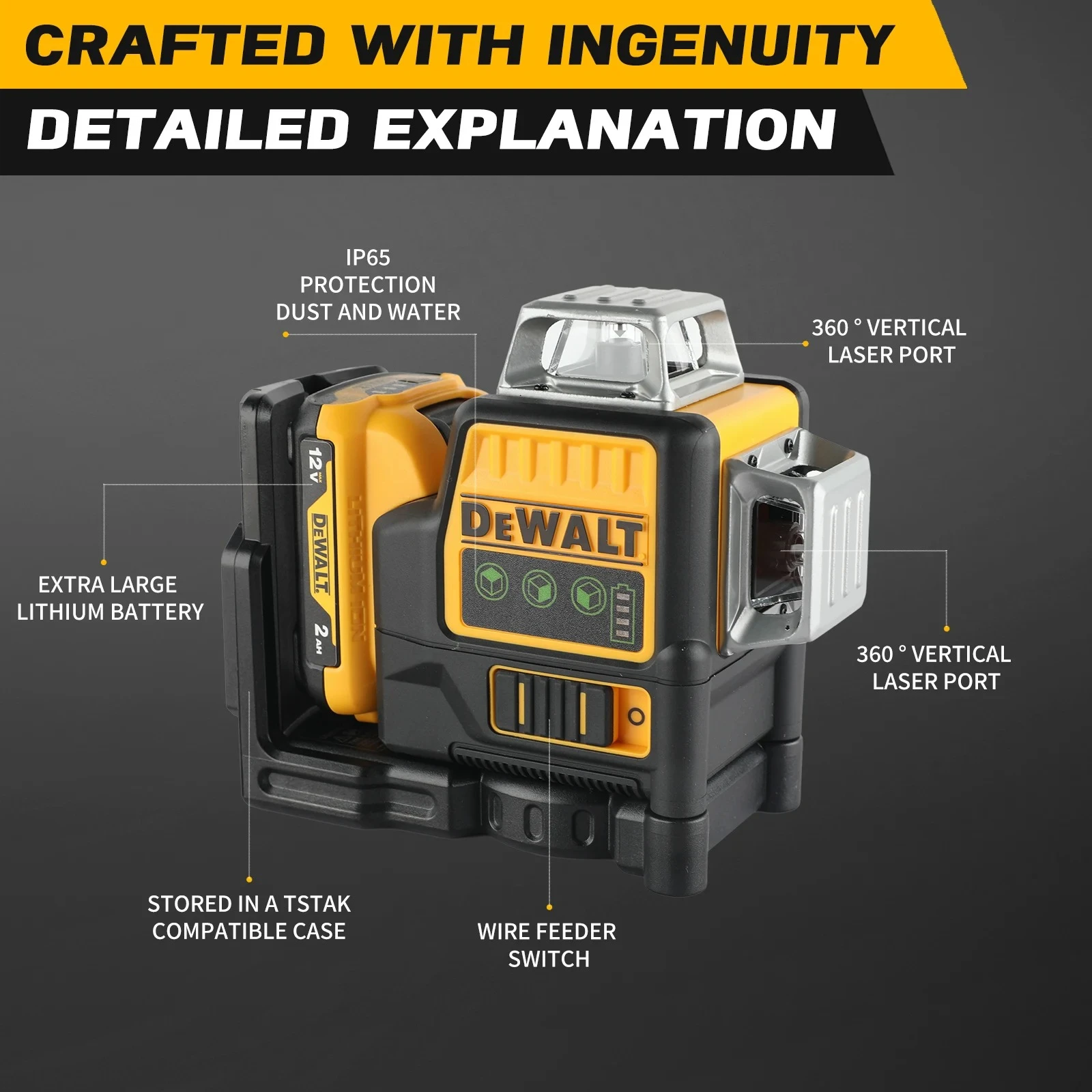thumbnail image 2 of DeWalt DW089LG 12V Green 3 X 360 Line Laser Level - With Battery And Charger 2 of 5