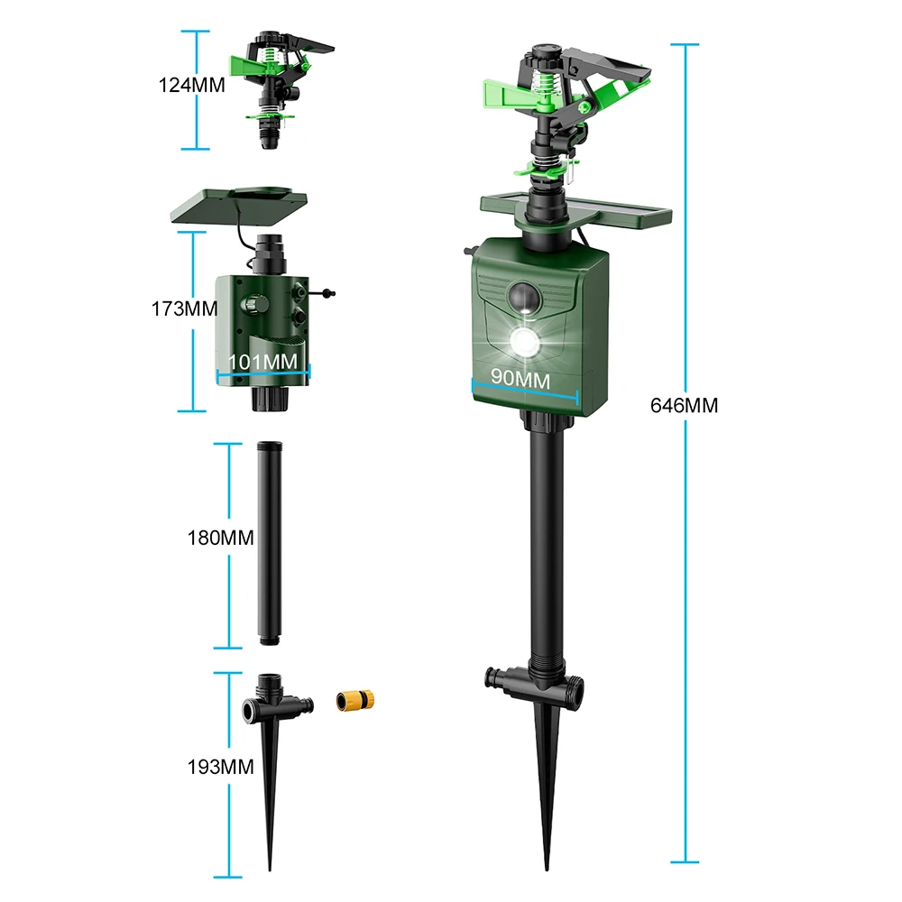 2024 Outdoor Solar-Powered Motion-Activated Water Blaster Powerful Jet Spray to Scare Birds and Squirrels for Yard and Garden
