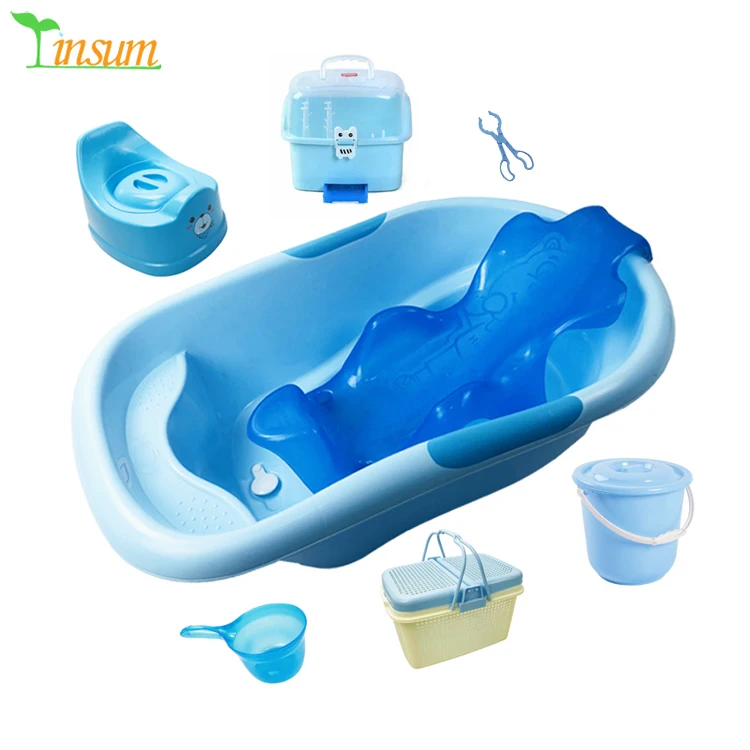 Baby bath tub 7pcs set supplies multi-layer storage cabinet plastic with bottle drying rack bucket basket