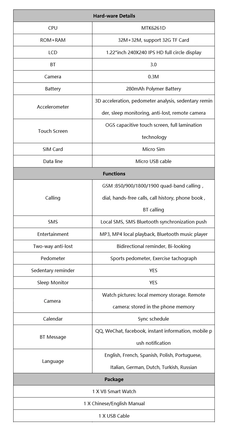 smart watch v8 manual