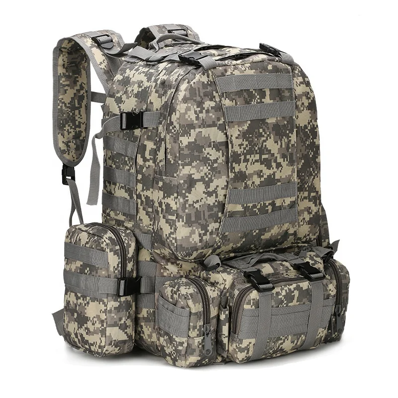 Camouflage Fishing Backpack Nylon Outdoor 3-Day Pack 50L Survival Rucksack  600D Molle Bag Perfect for Hiking Trekking