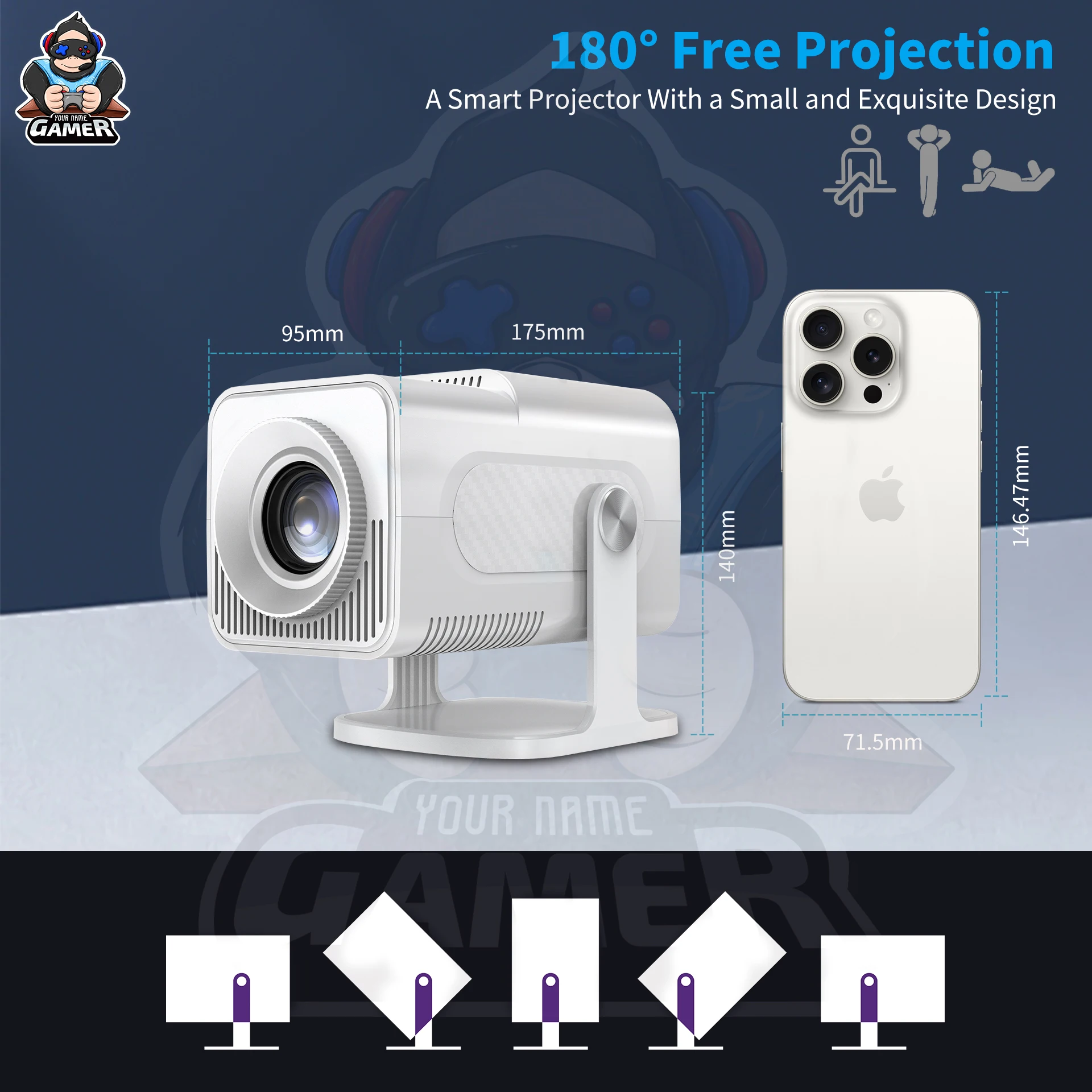 HCS350 Max 4k Portable Projector Game with Wireless Dual Gamepad Portable Mini Game Player Home Interactive Game Projector