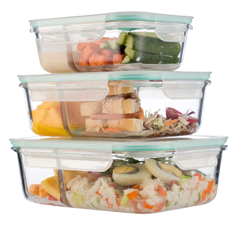 2 Compartment Glass Crisper With Cover Lunch Box Microwave Glass Bowl ...