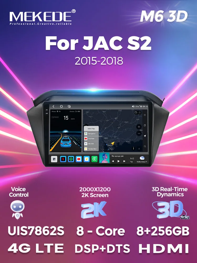MEKEDE M6 3D Android Car 360 Camera 4G LTE WiFi 8+256G Video for JAC S2 2015-2018 Touch Screen 2000*1200 Resolution