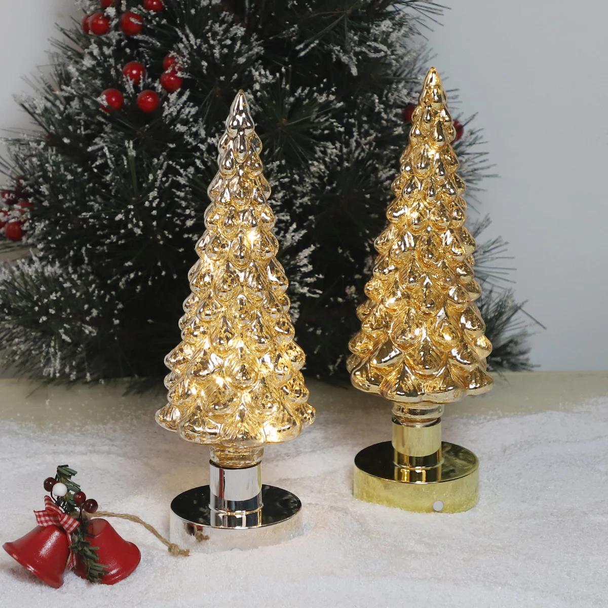 wholesale artificial christmas tree with base hand blow glass christmas tree shape led decoration