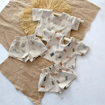 2025 New Foreign Summer INS Children's Clothing Set Baby Toddler Boys' Short Sleeve Shorts Set Infant Clothes Cotton Suit