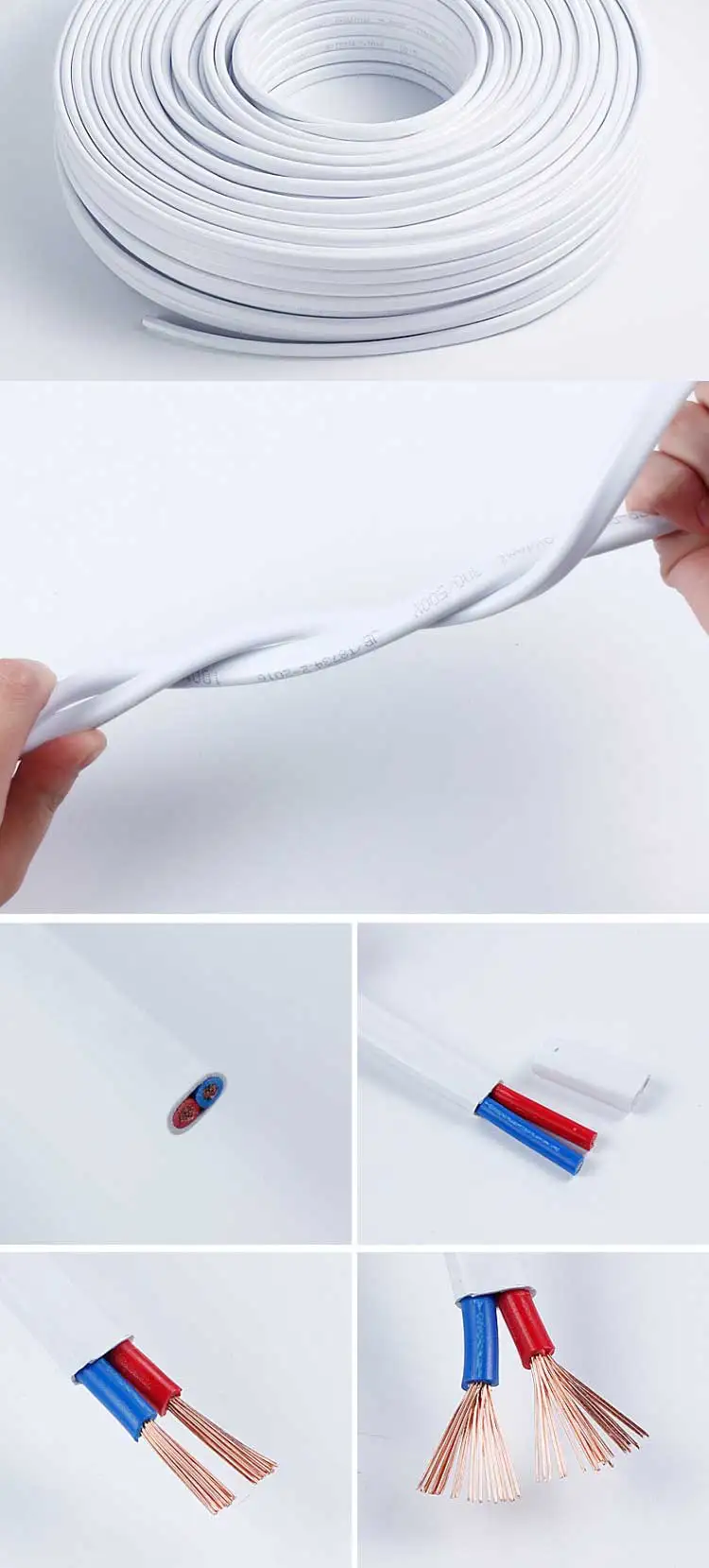 2 Core Flexible Copper Wire 0.75mm2 1mm2 1.5mm2 2.5mm2 4mm2 Pvc House Electrical Wiring Cable