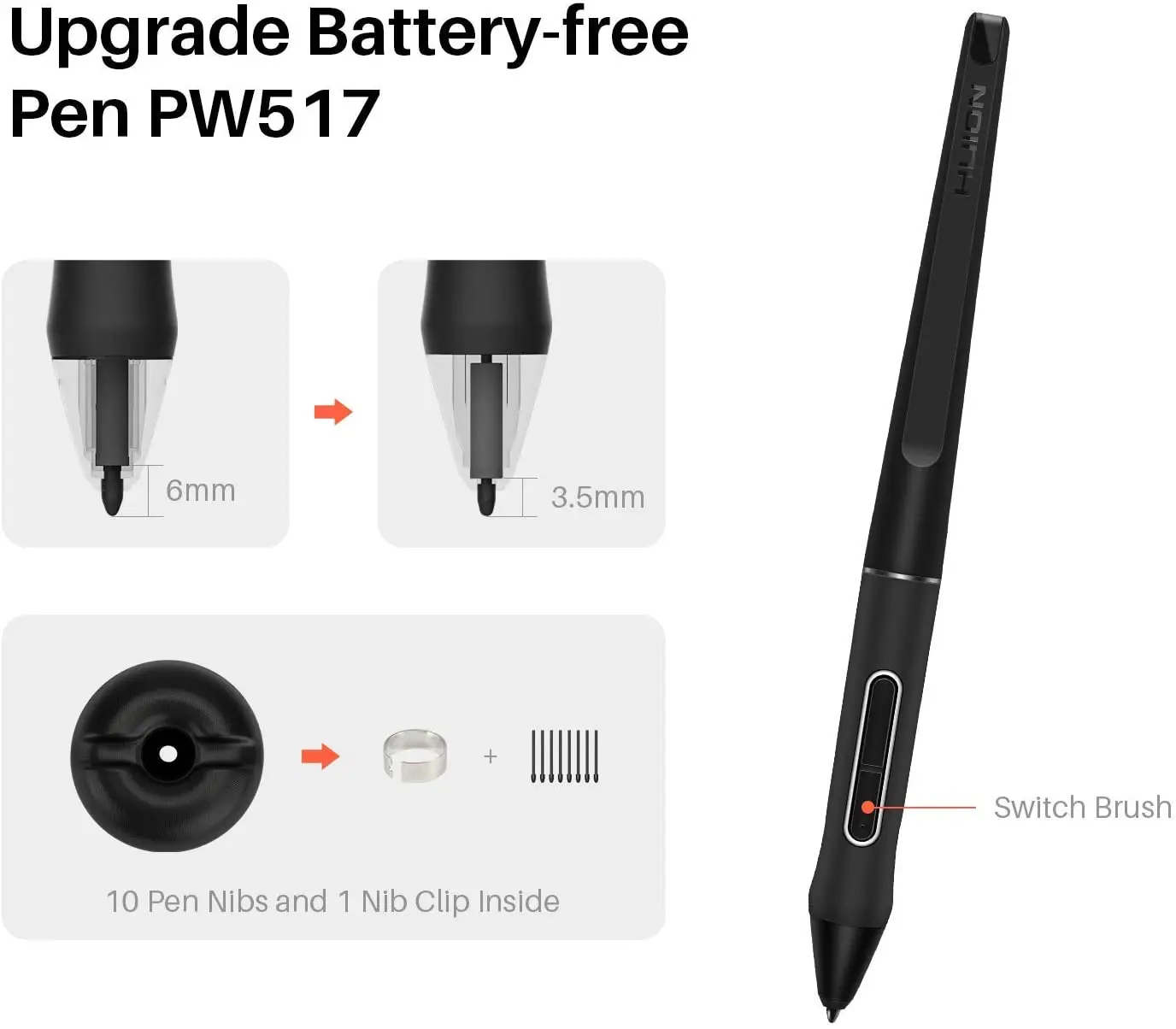 Huion Pen Switch Huion PW100 Digital Pen Batteryfree Digital Pen - Main Image