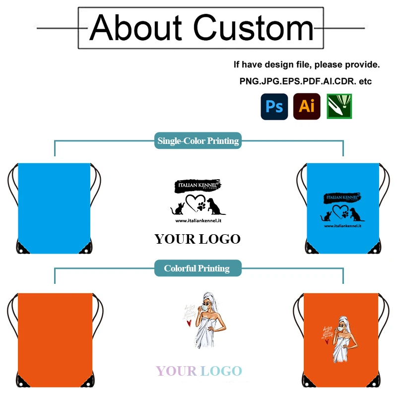 Custom Logo Printed Cheap Polyester Drawstring Bag Gym Sports Draw String Bags Non Woven Sport Backpack Drawstring Bag Promotion manufacture