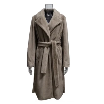 Dalian Donice Women's Luxury Faux Mink Fur Long Trench Coat