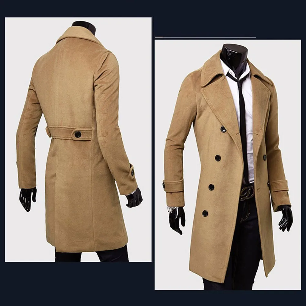 Men's Trench Coat Double-breasted Long Jacket In Solid Colour_voghion.com