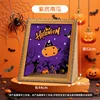 Halloween-purple background pumpkin cat-vintage photo frame