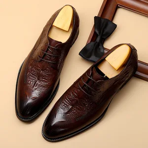 High Selling Embossed Crocodile Leather Shoes for Men New Styles Fashion Shoes Men High Quality Elegant Luxury Wedding Shoes Men