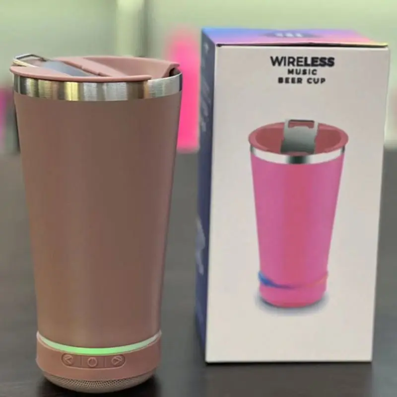 Fast Add Logo 16oz Stainless Steel Beer Glass with Bluetooth Mini Speaker Travel Parties Essential for Outdoor Events