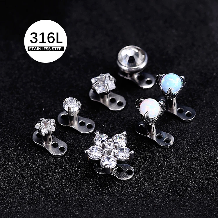 Body Piercing Internally Thread Micro Dermal Anchor Dermal Piercing With Crystal