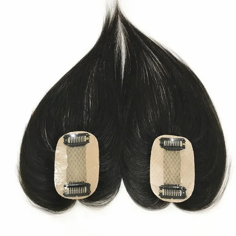 5x8cm Base en soie Femmes Topper 8-10 pouces Couleur noire naturelle Morceau de cheveux humains 2 clips pour cacher la ligne des cheveux_voghion.com
