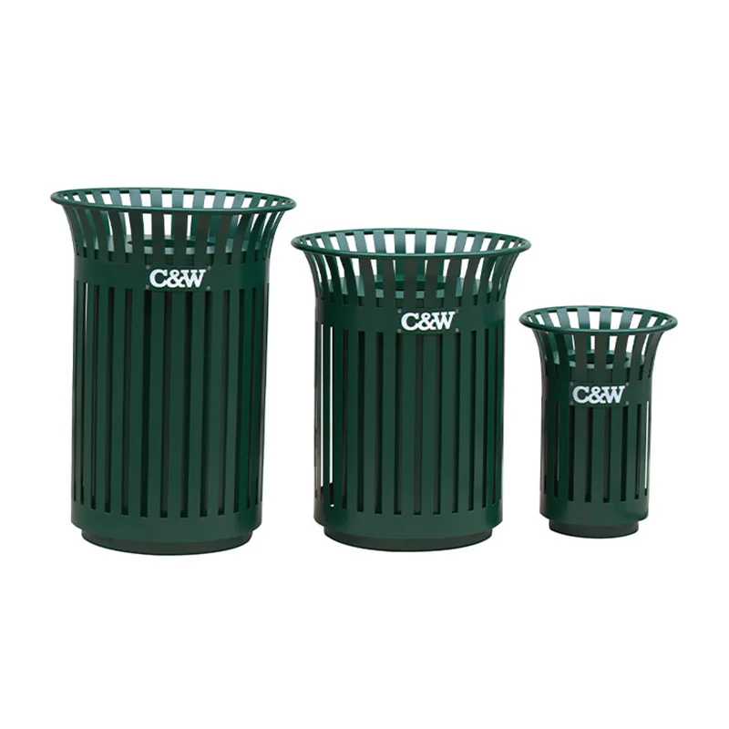 Outdoor Round Metal Trash Container Garbage Can Outside Garden Street 32 Gallon Recycle Waste Bin Patio Commercial Steel Dustbin