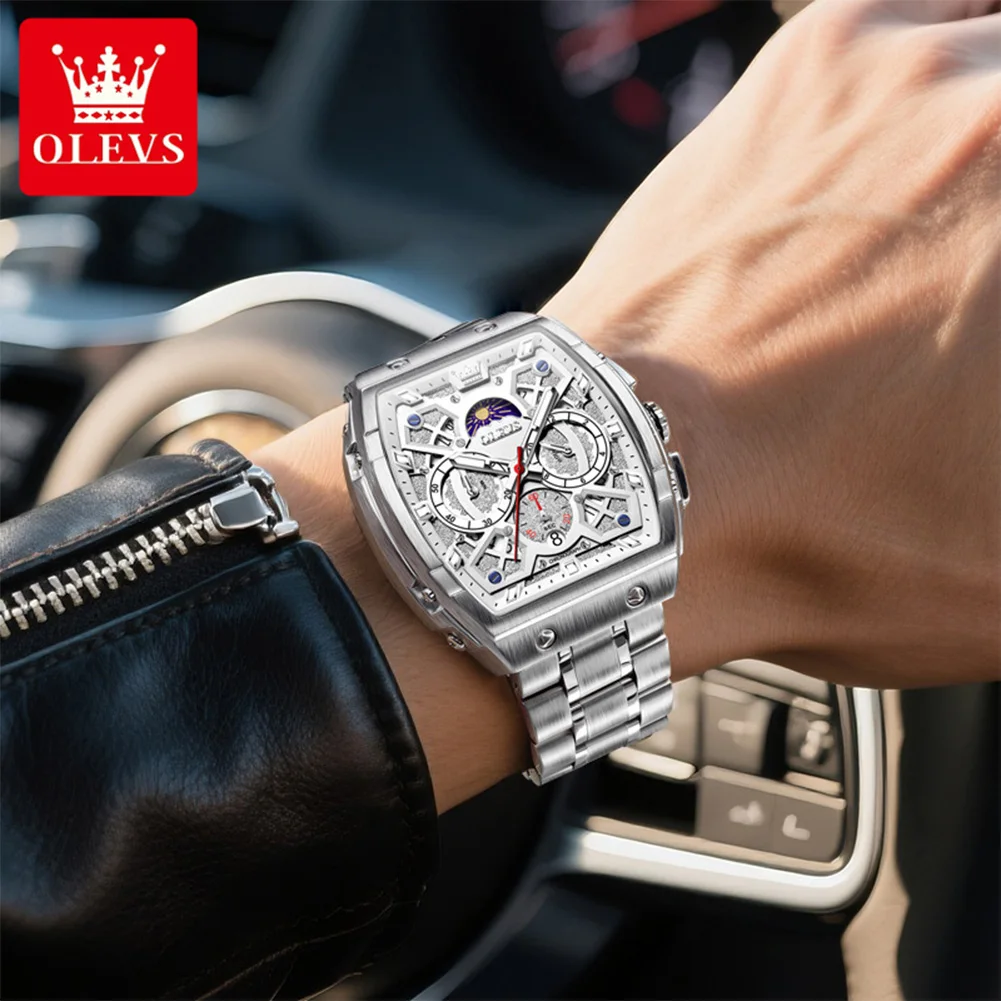 Olevs 2942 Stainless Steel Moon Phase Watch